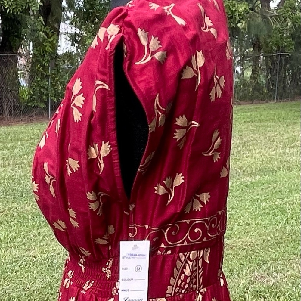 Lapogee  Dress Womens Medium Red and Gold Boho Maxi Floral Print. Sz.Medium - Picture 3 of 8